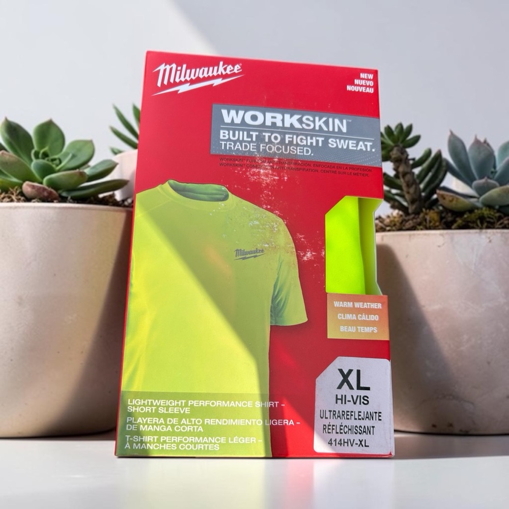 Milwaukee Workskin Hi-Vis Yellow Performance Shirt XL 414HV-XL Mens Short Sleeve